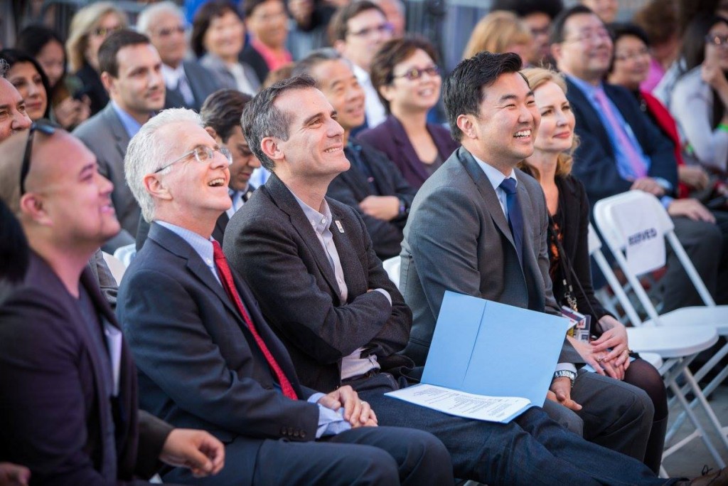 Mayor Eric Garcetti (front row, third from left) sits next to Councilmember David Ryu (second from right) in the front rows of the concert. Photo courtesy of Councilmember Ryu's Facebook page