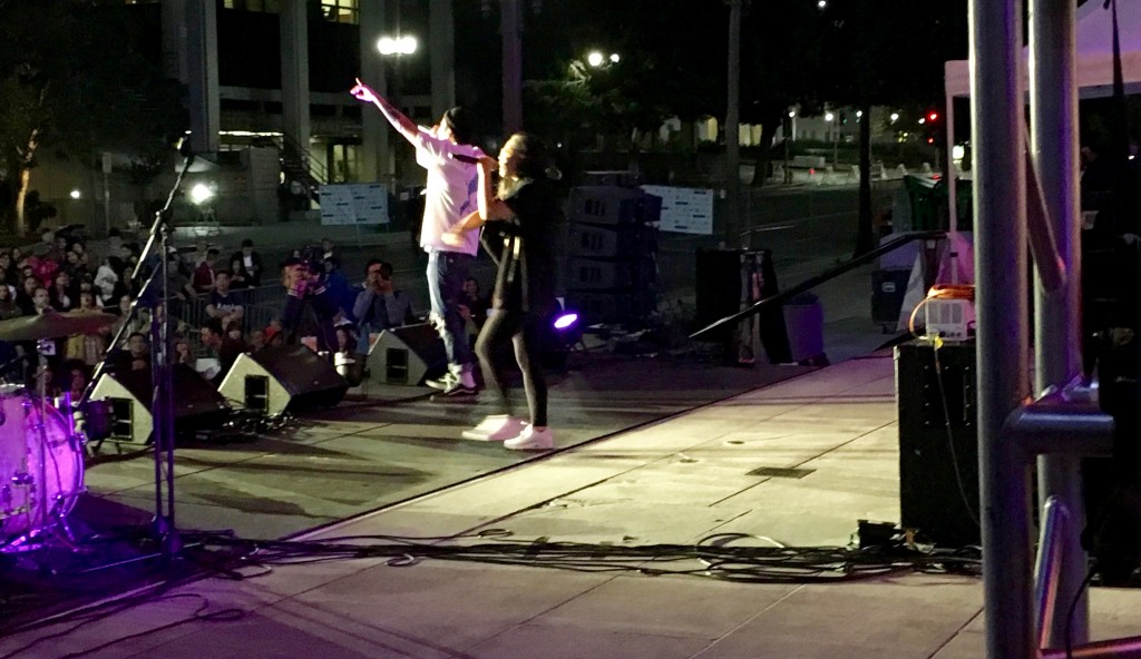 Dumbfoundead and Awkwafina performing "Come Stop Me" and "Yellow Alert" together. Photo by Karin Chan